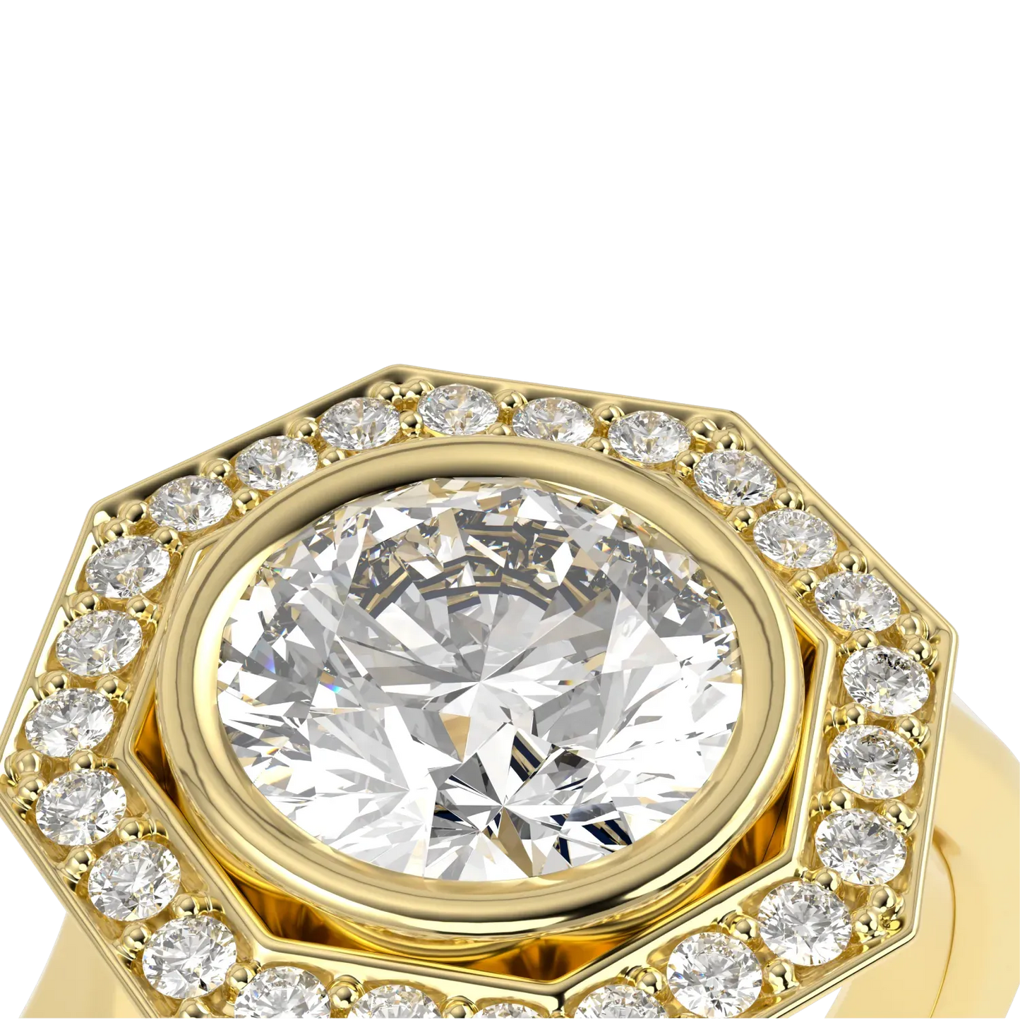 18ct Yellow Gold Diamond halo ring from Blacklock's Brilliance 40 collection — detail view