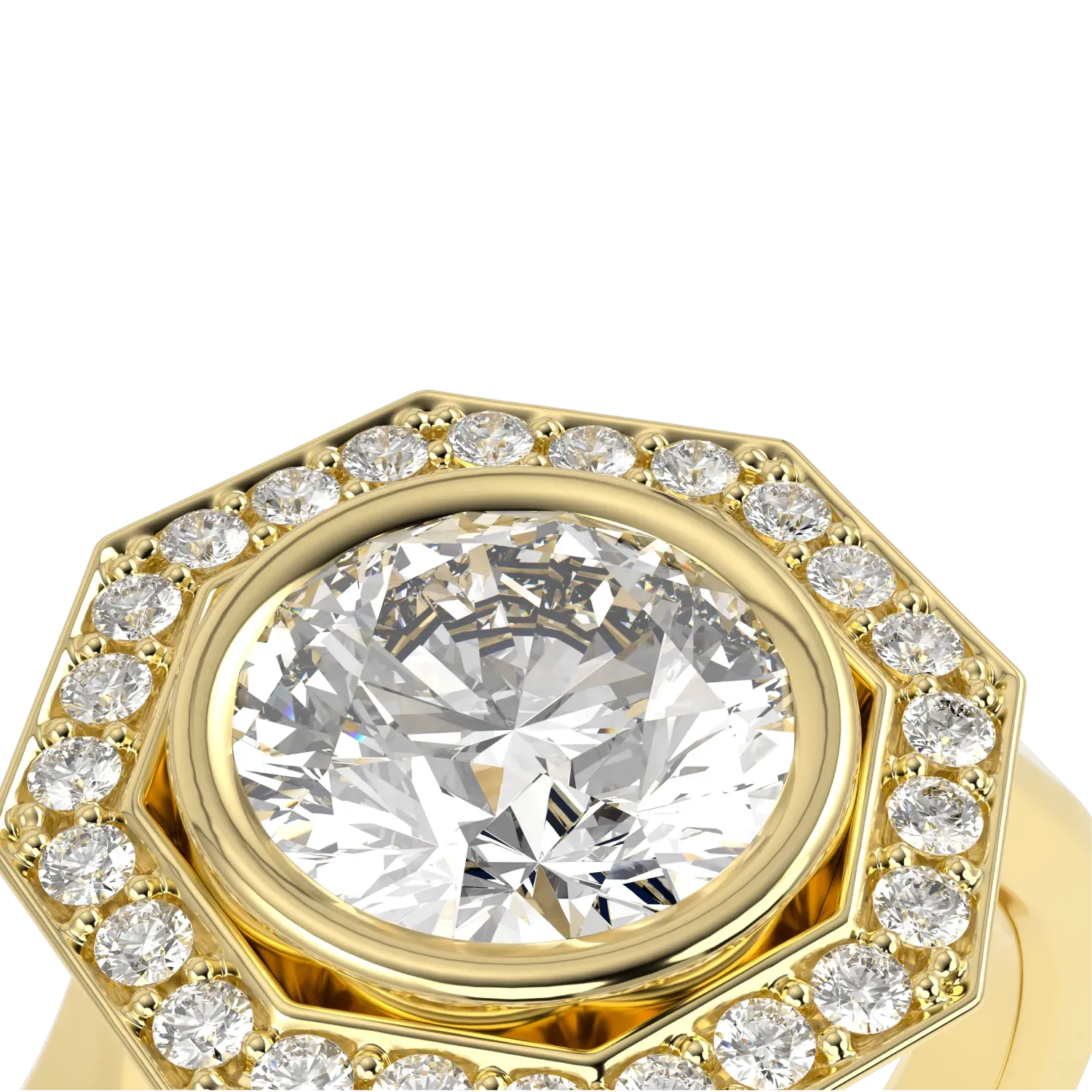 18ct Yellow Gold Diamond halo ring from Blacklock's Brilliance 40 collection — detail view