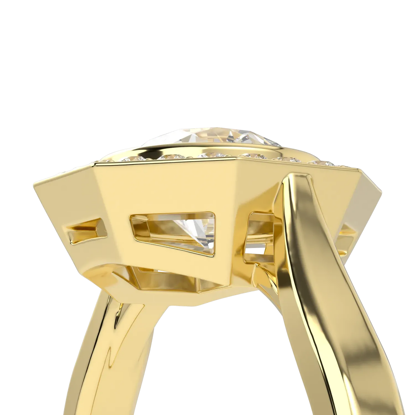 Brilliance 40 collection ring featuring Diamonds set in 18ct Yellow Gold octagonal halo, Blacklock Jewellery — alternate angle