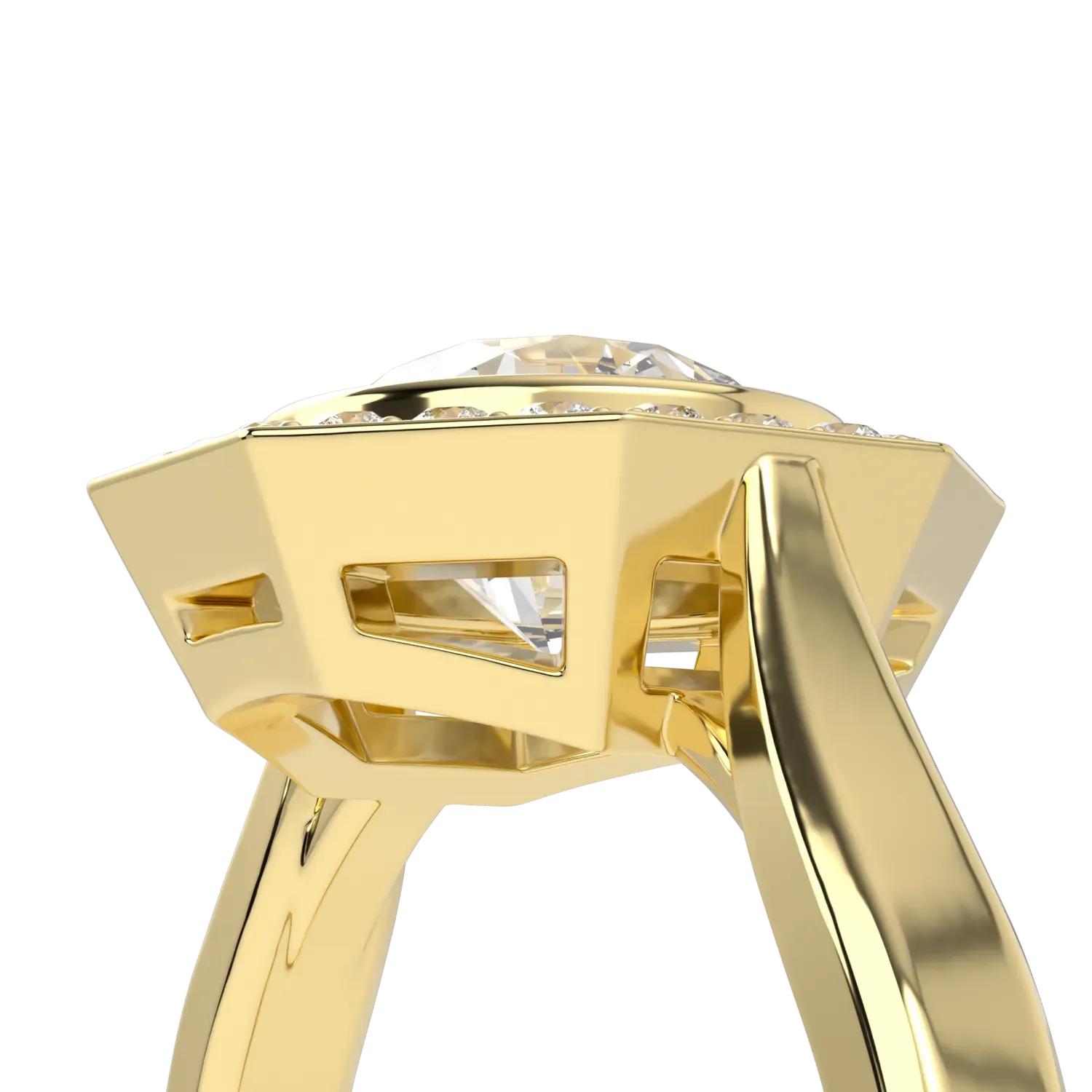 Brilliance 40 collection ring featuring Diamonds set in 18ct Yellow Gold octagonal halo, Blacklock Jewellery — alternate angle