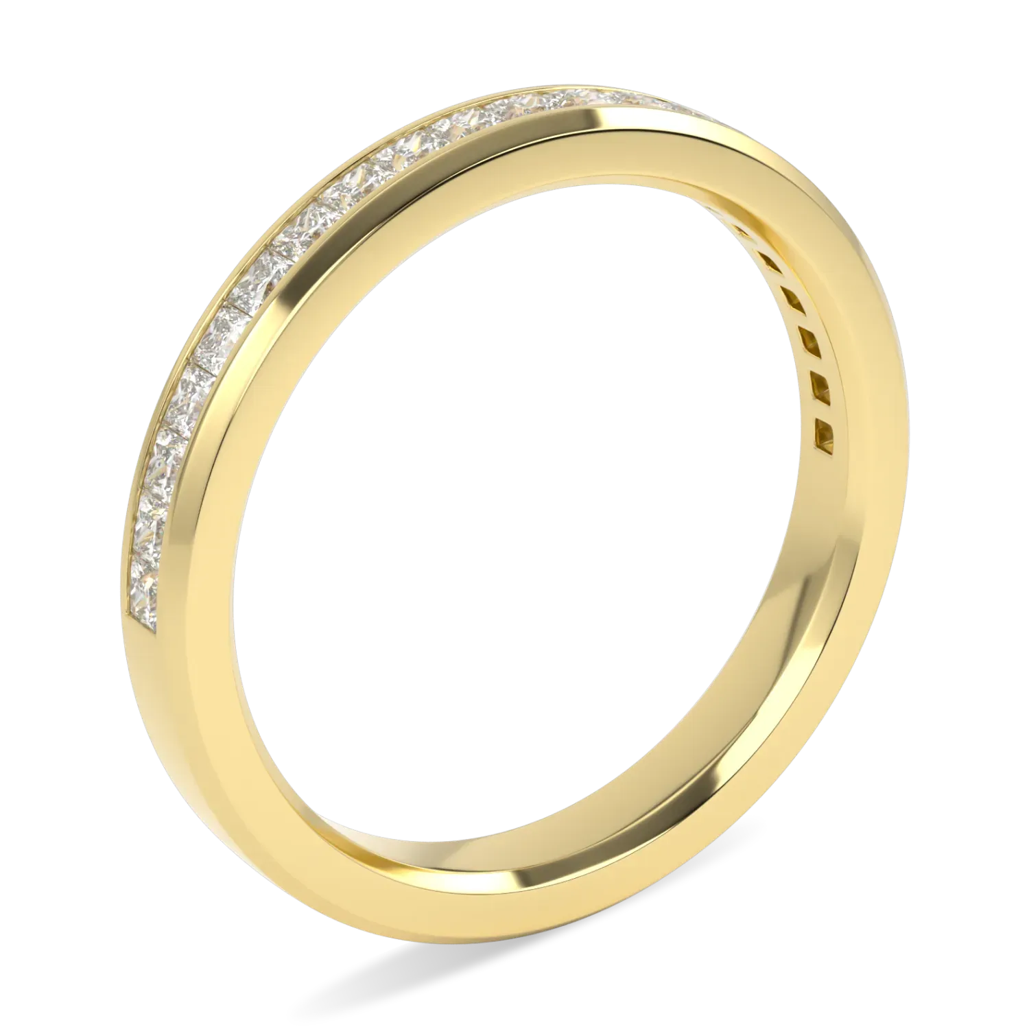 Brilliance 40 collection half diamond band in 18ct Yellow Gold, Blacklock Jewellery — through finger view