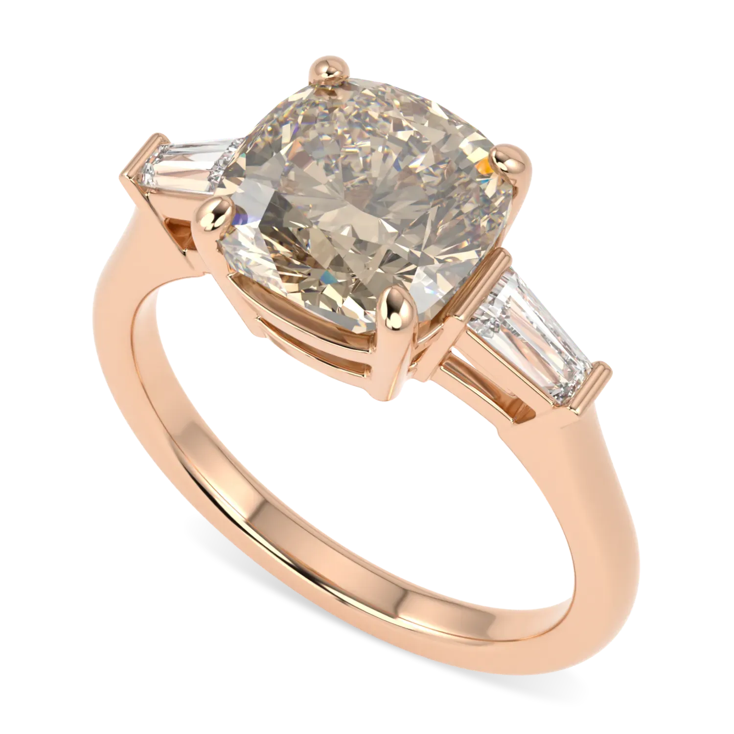 Champagne Diamond Three Stone Rose Gold Ring
