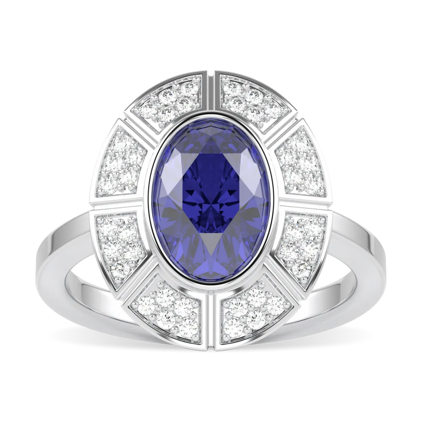 Blacklock Cipher collection ring with Sapphire and Diamond in Platinum — top down view
