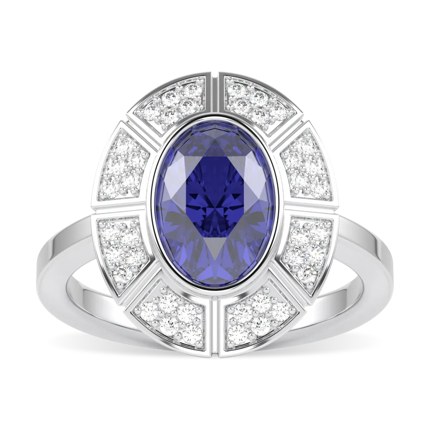 Blacklock Cipher collection ring with Sapphire and Diamond in Platinum — top down view