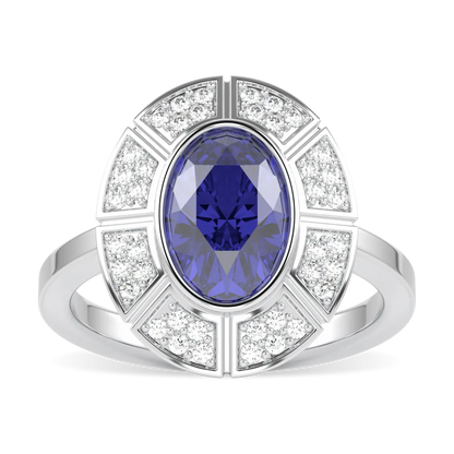 Blacklock Cipher collection ring with Sapphire and Diamond in Platinum — top down view