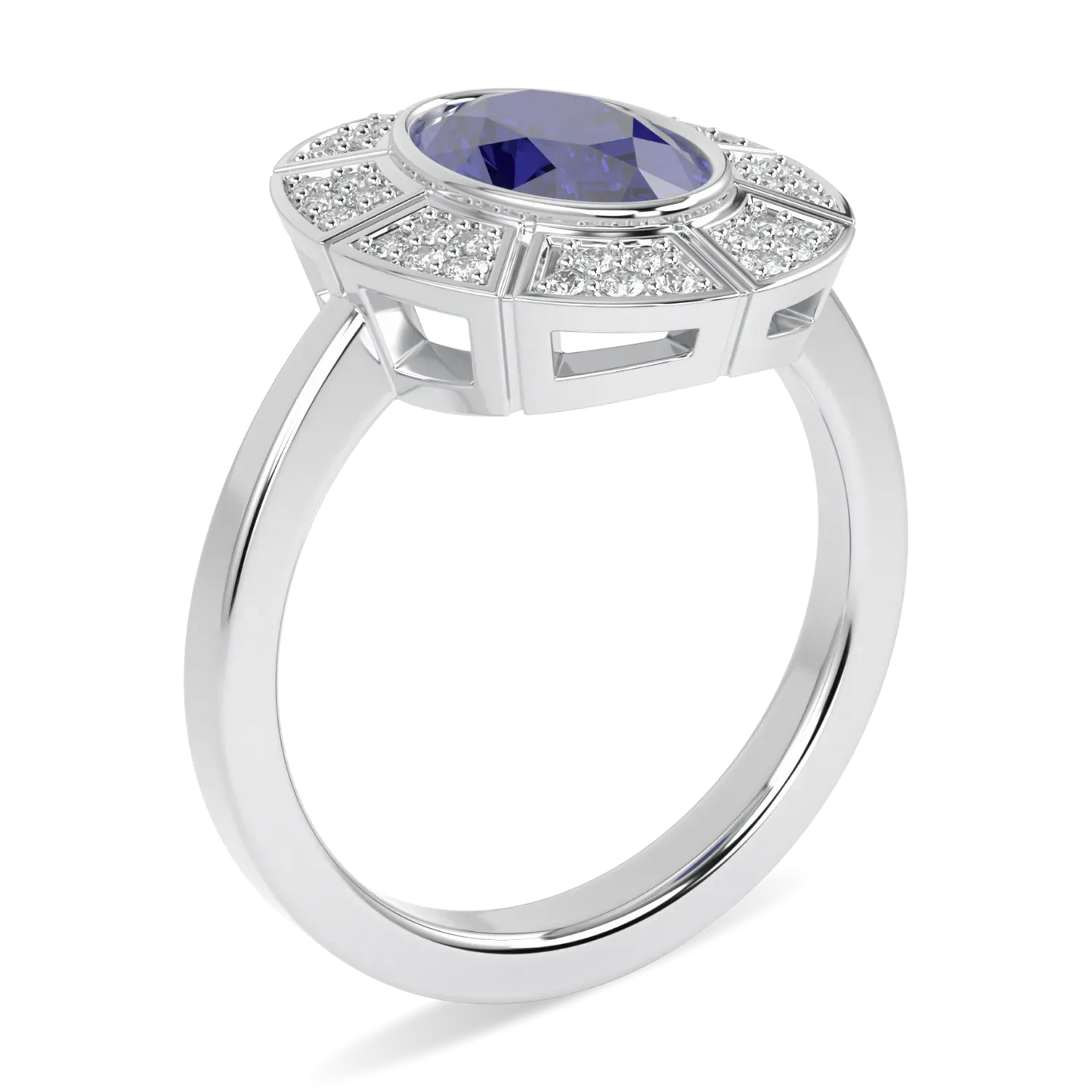 Platinum Sapphire and Diamond ring from Blacklock's Cipher collection — through finger view