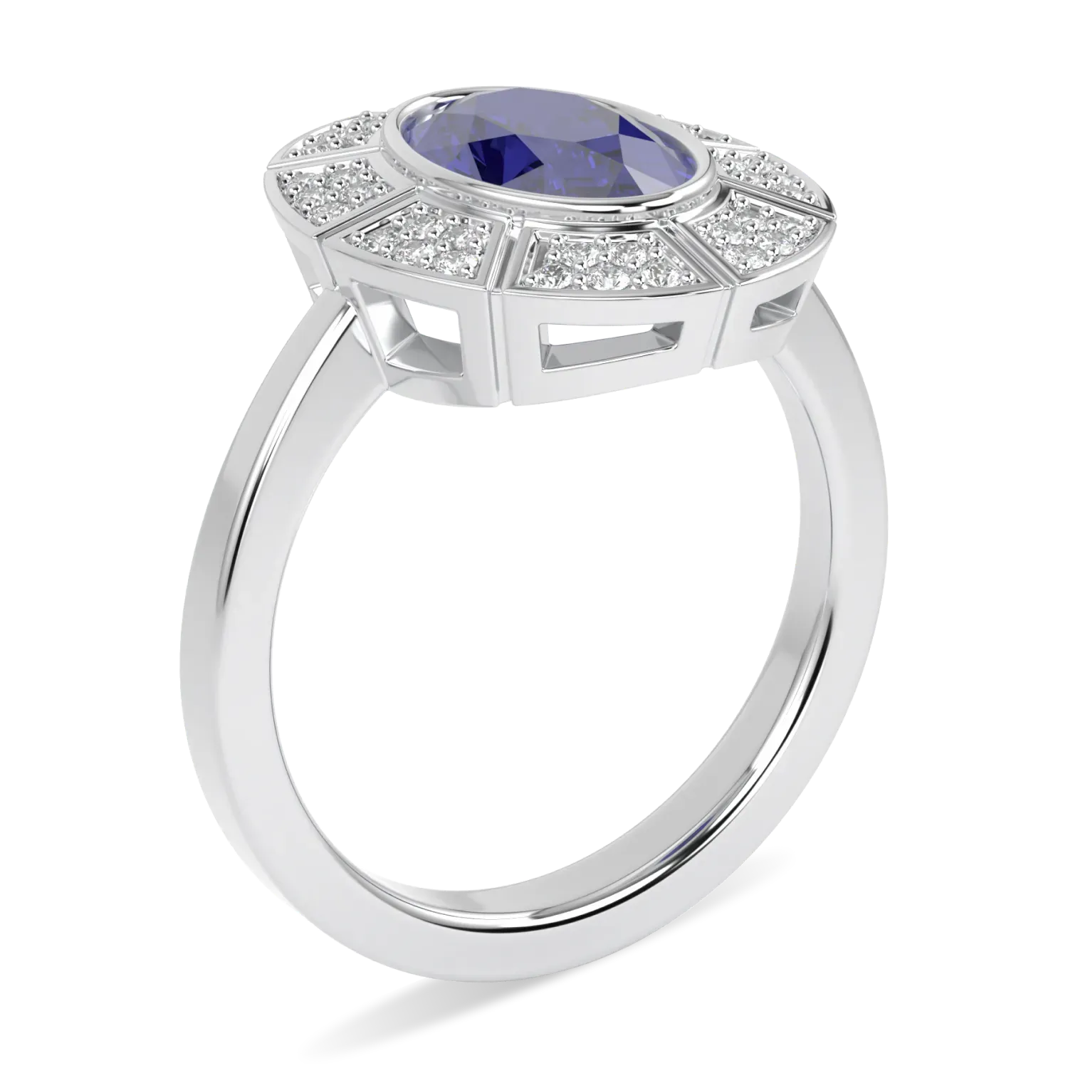 Platinum Sapphire and Diamond ring from Blacklock's Cipher collection — through finger view