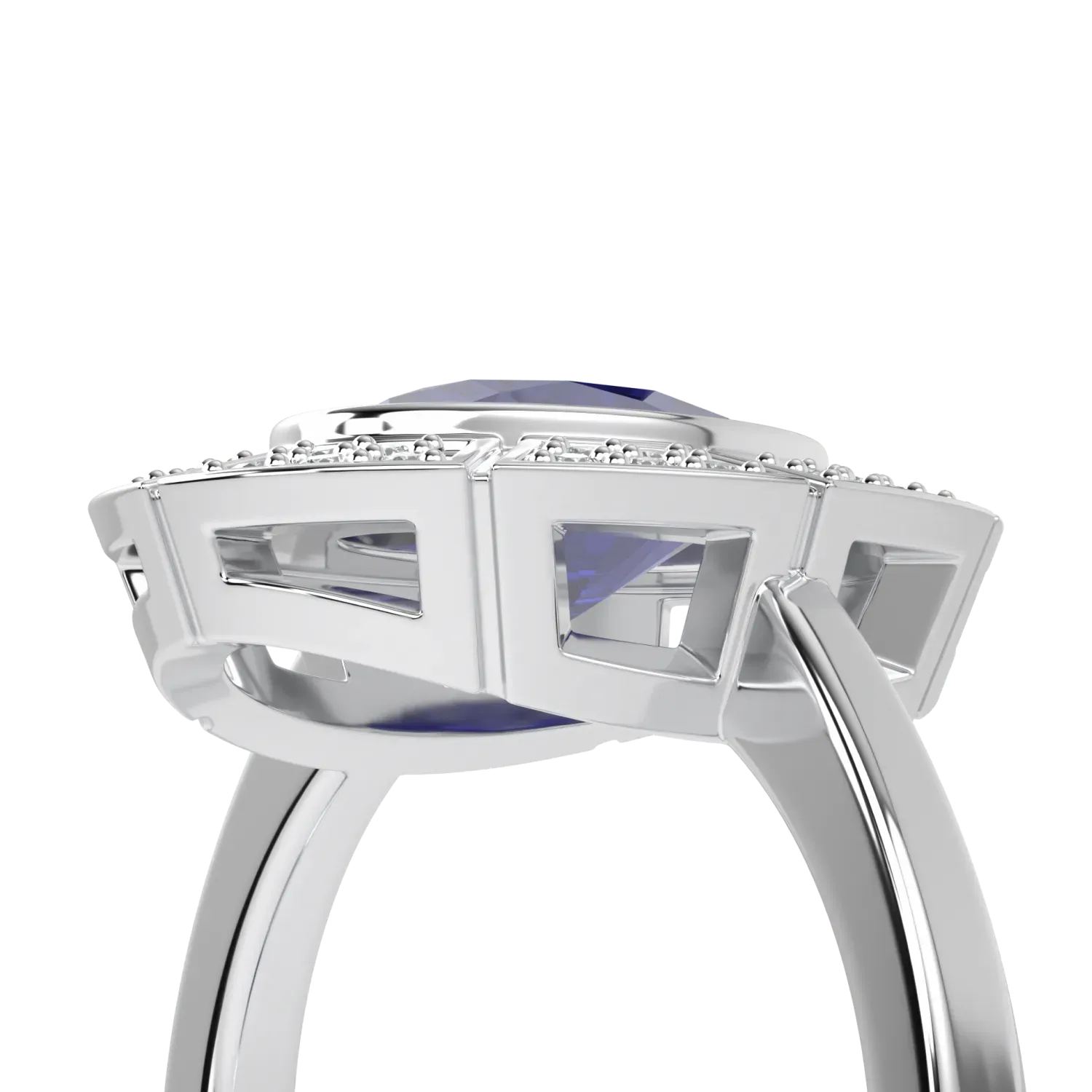 Cipher collection ring featuring Sapphire and Diamond set in Platinum, Blacklock Jewellery — worn view