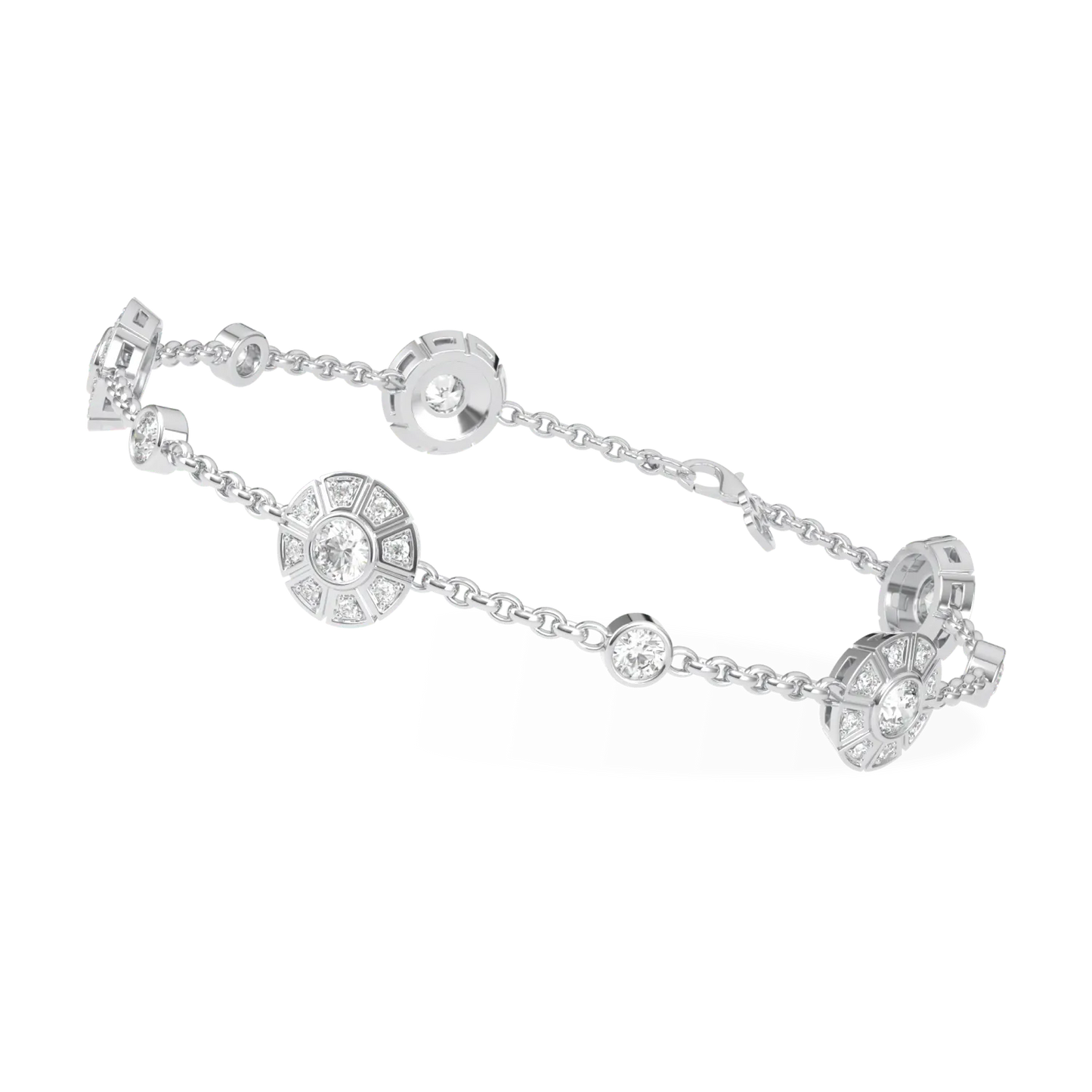 Cipher collection geometric diamond halo bracelet set in 18ct White Gold, Blacklock Jewellery — detail view