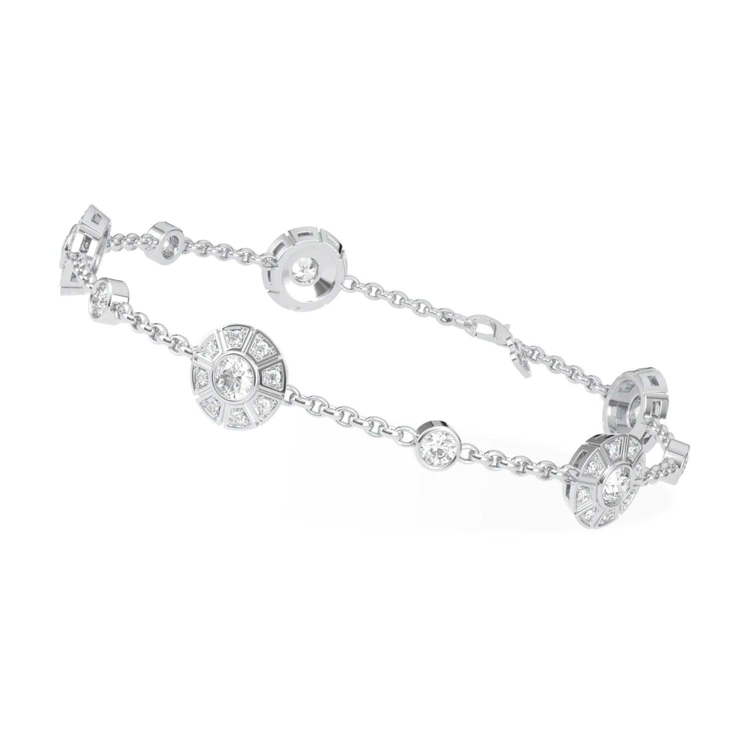 Cipher collection geometric diamond halo bracelet set in 18ct White Gold, Blacklock Jewellery — detail view