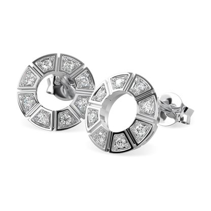 Cipher collection diamond halo earrings set in 18ct White Gold, Blacklock Jewellery
