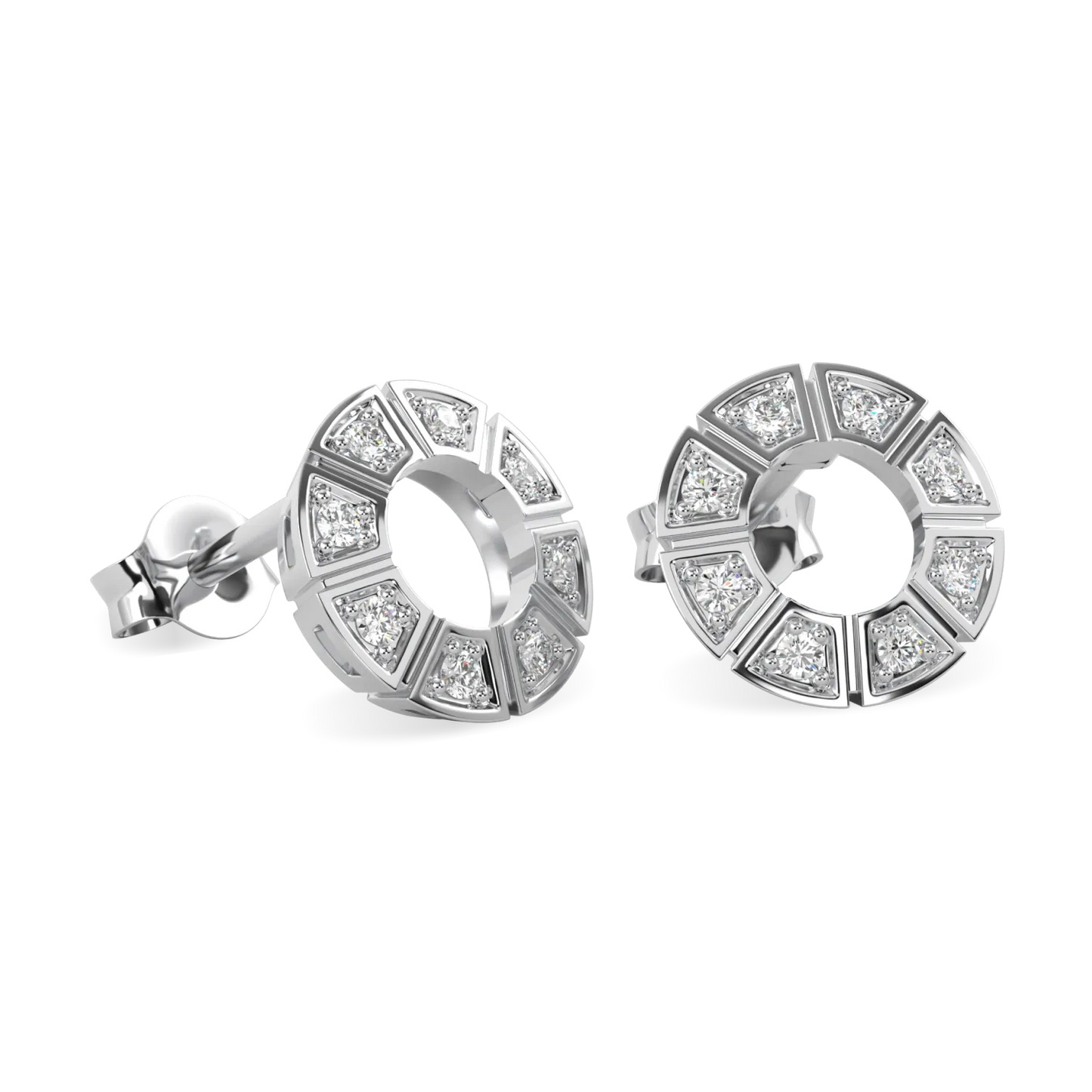 18ct White Gold Diamond Geometric Empty Halo Earrings by Blacklock Jewellery, Cipher collection — detail view