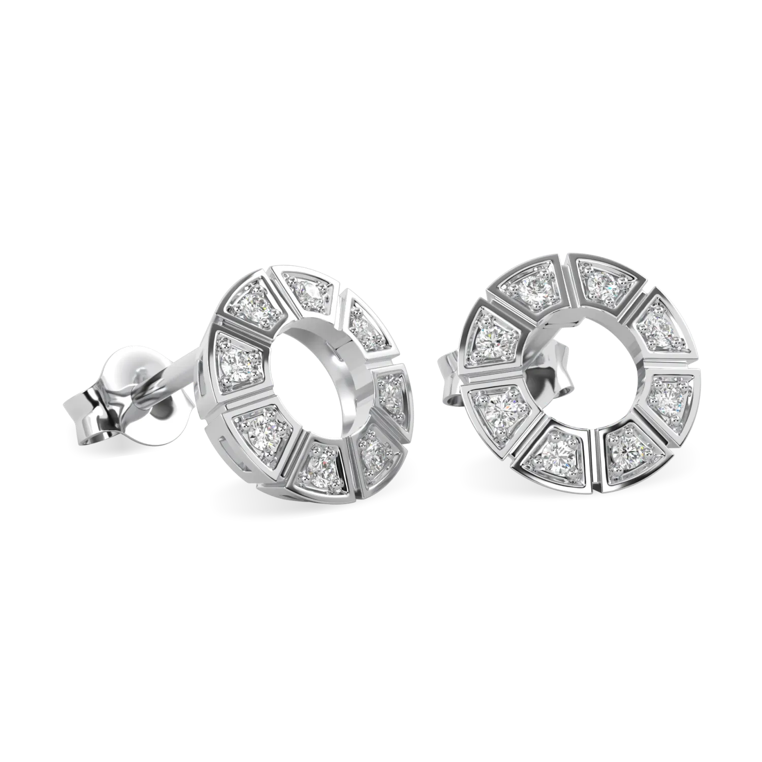 18ct White Gold Diamond Geometric Empty Halo Earrings by Blacklock Jewellery, Cipher collection — detail view