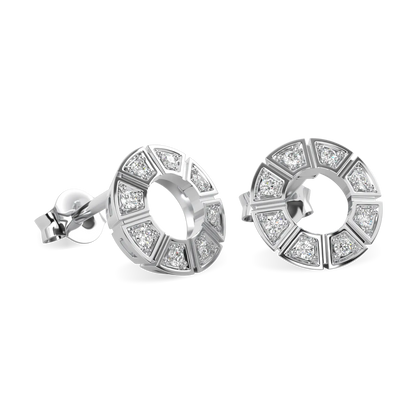 18ct White Gold Diamond Geometric Empty Halo Earrings by Blacklock Jewellery, Cipher collection — detail view