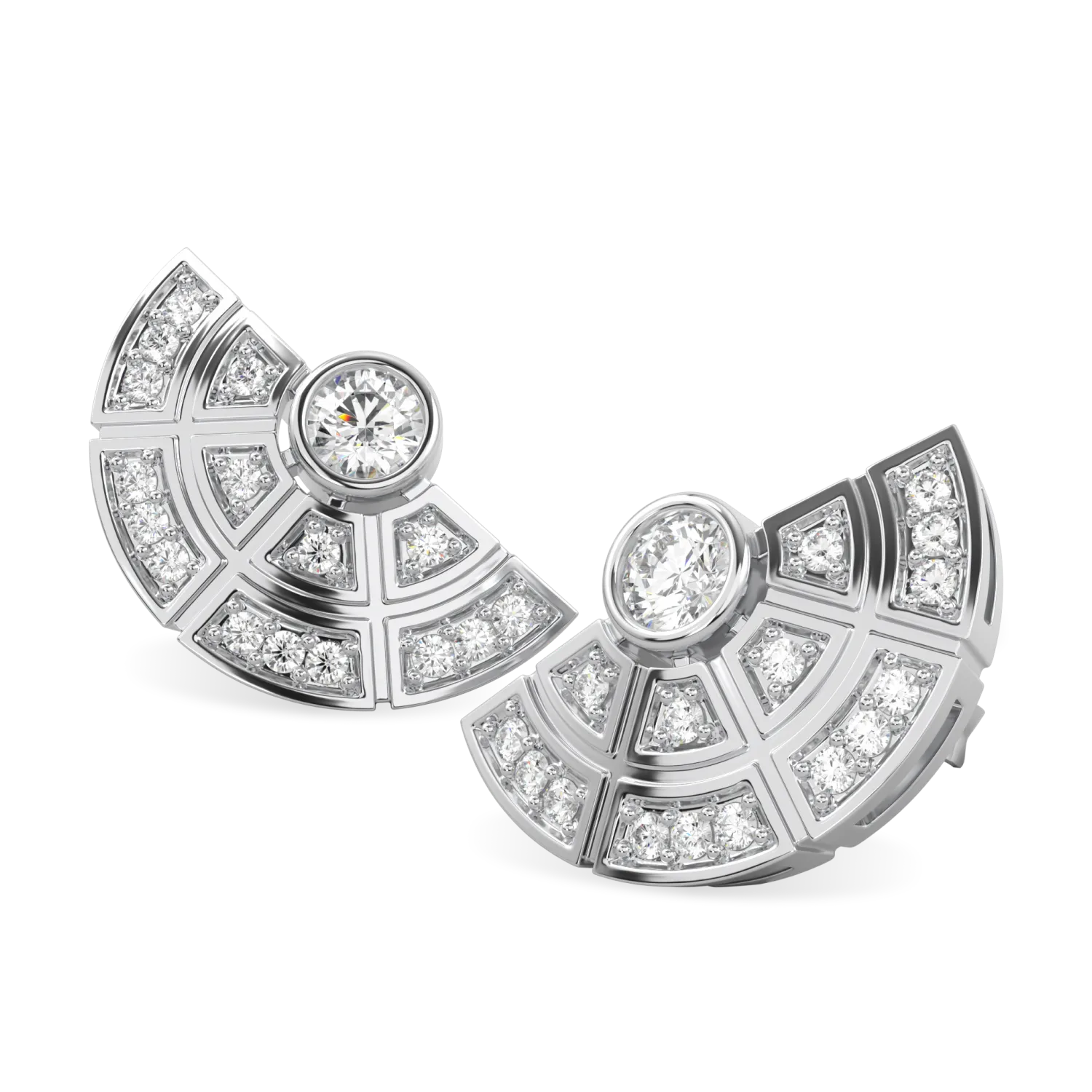 18ct White Gold Diamond Geometric Half Halo Earrings by Blacklock Jewellery, Cipher collection