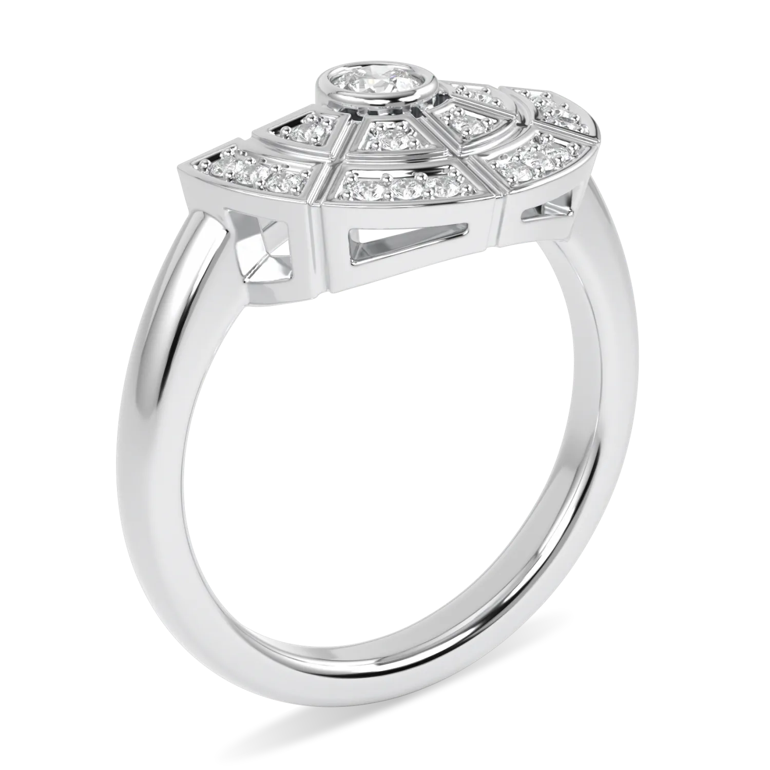 Cipher 18ct White Gold Diamond Geometric Half Halo Ring by Blacklock Jewellery, Cipher collection — detail view