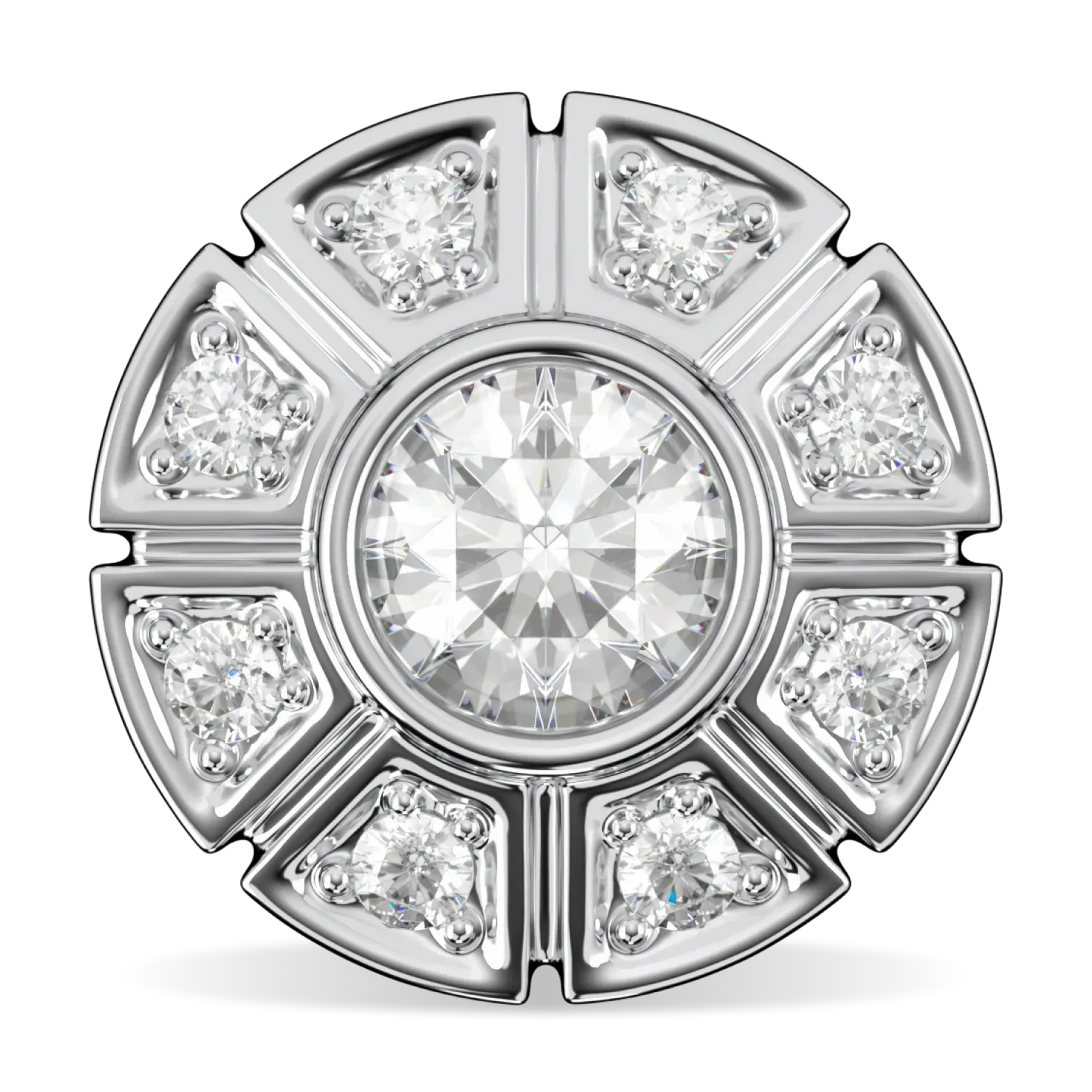 18ct White Gold Diamond Geometric Halo Earrings by Blacklock Jewellery, Cipher collection — front on view