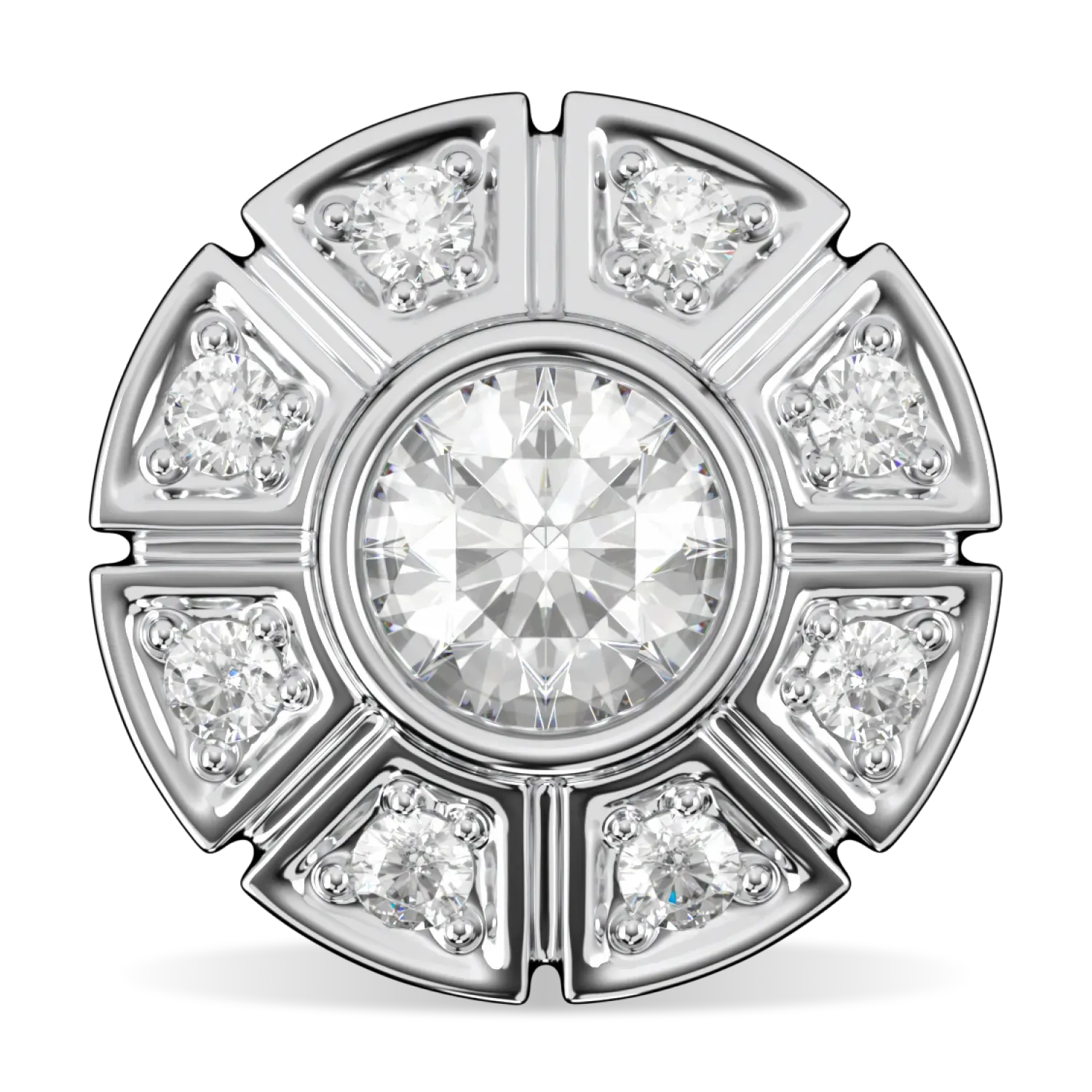 18ct White Gold Diamond Geometric Halo Earrings by Blacklock Jewellery, Cipher collection — front on view