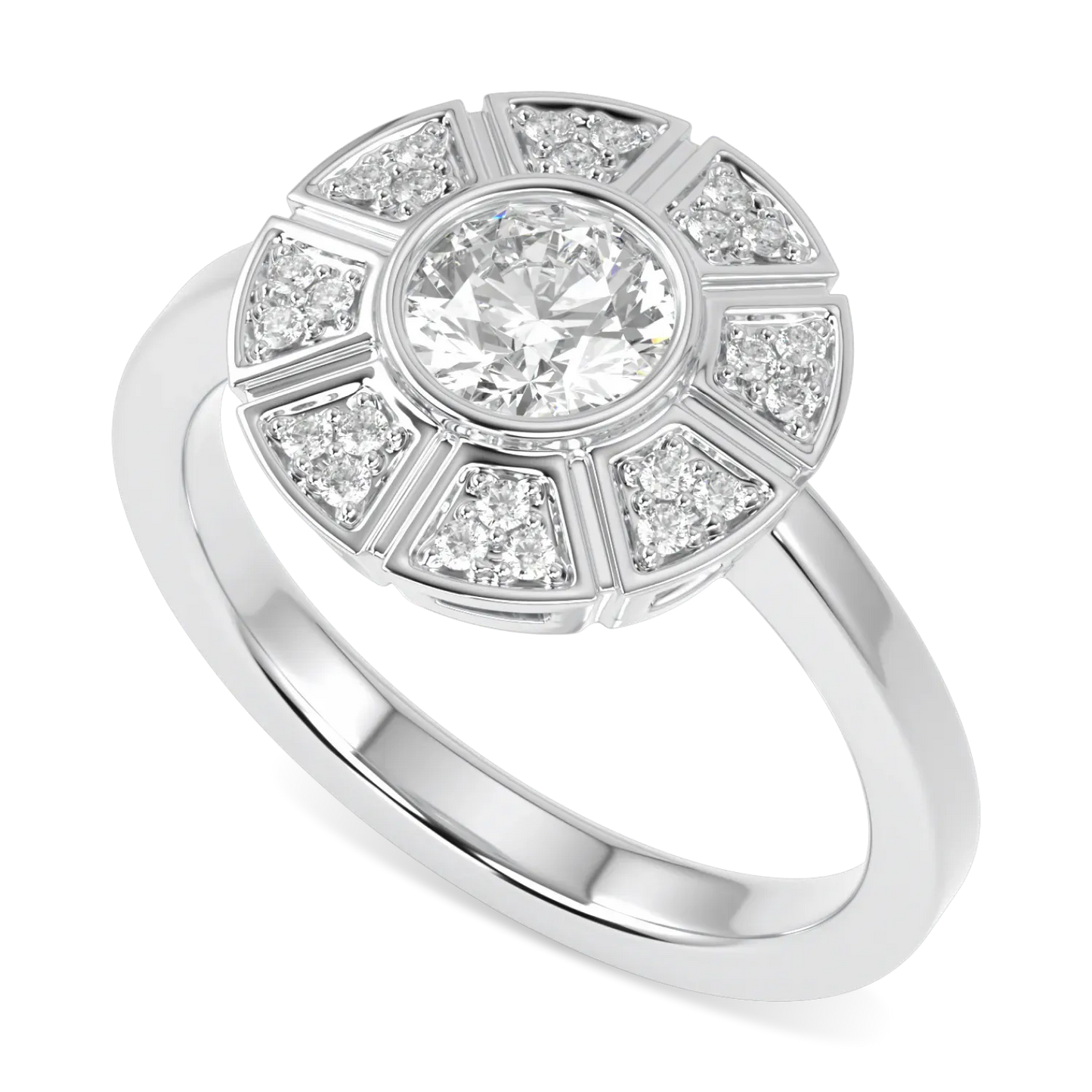 18ct White Gold Diamond Geometric Halo Ring by Blacklock Jewellery, Cipher collection