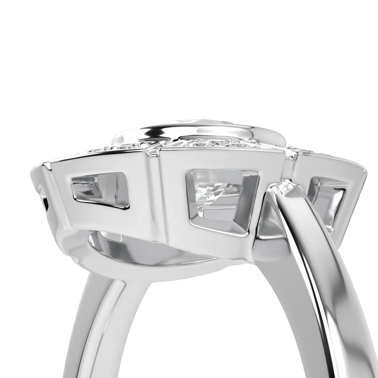 Cipher collection diamond halo ring set in 18ct White Gold, Blacklock Jewellery — worn view