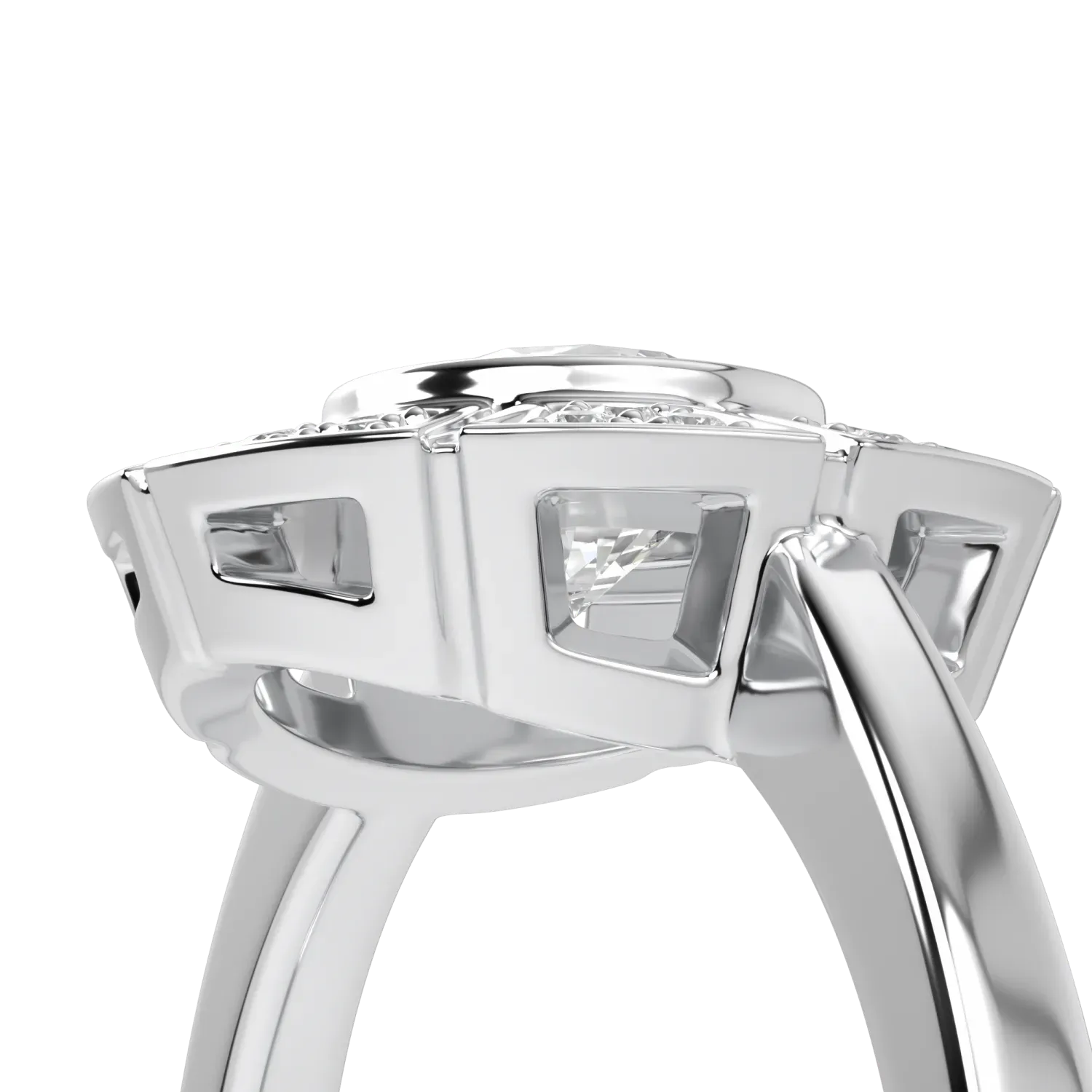 Cipher collection diamond halo ring set in 18ct White Gold, Blacklock Jewellery — worn view