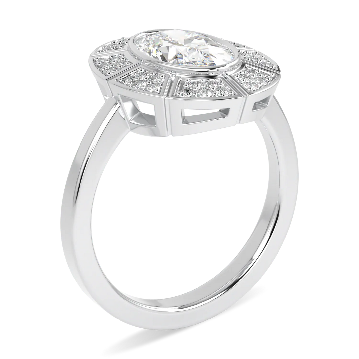 Handcrafted 18ct White Gold diamond halo ring by Blacklock, Cipher collection — detail view