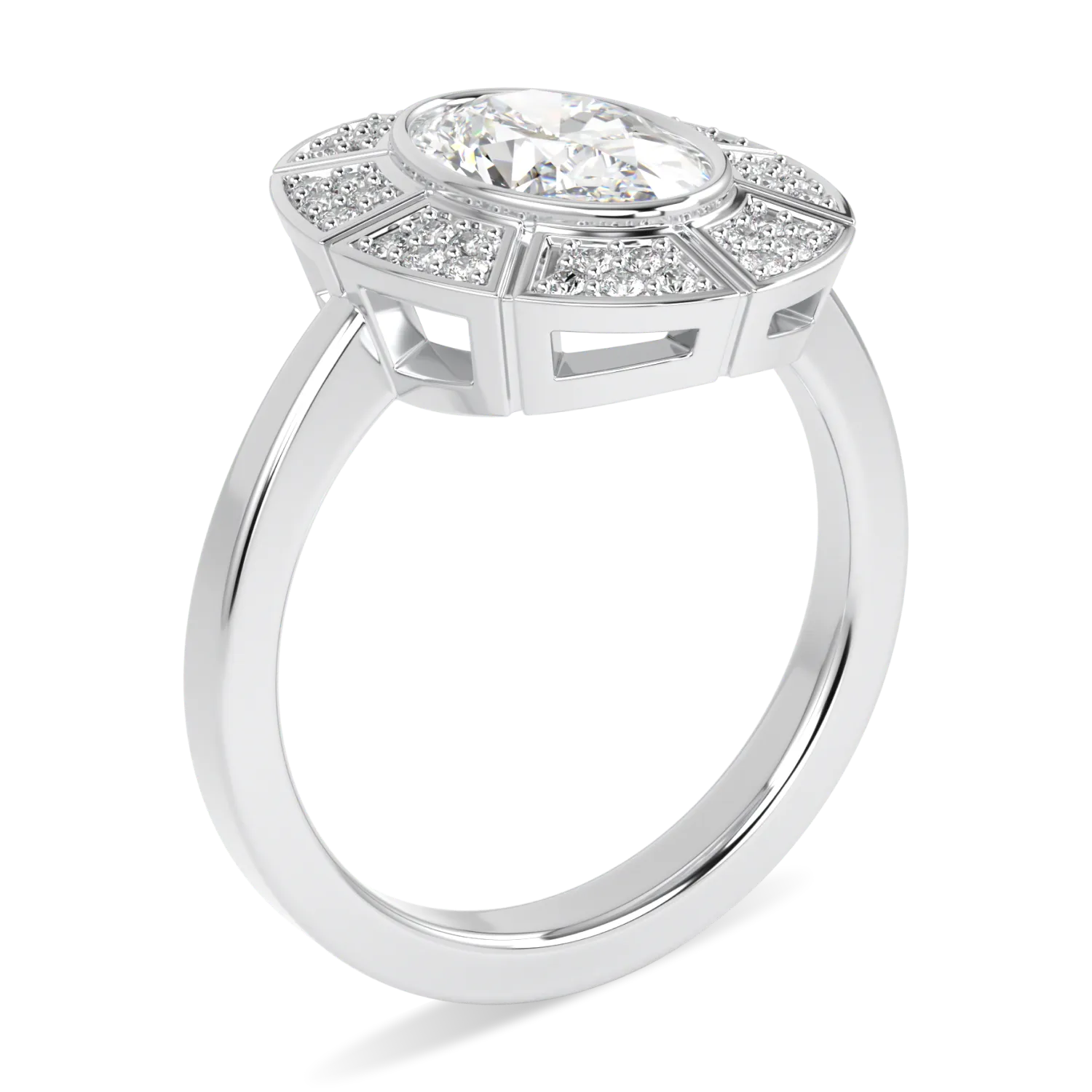 Handcrafted 18ct White Gold diamond halo ring by Blacklock, Cipher collection — detail view
