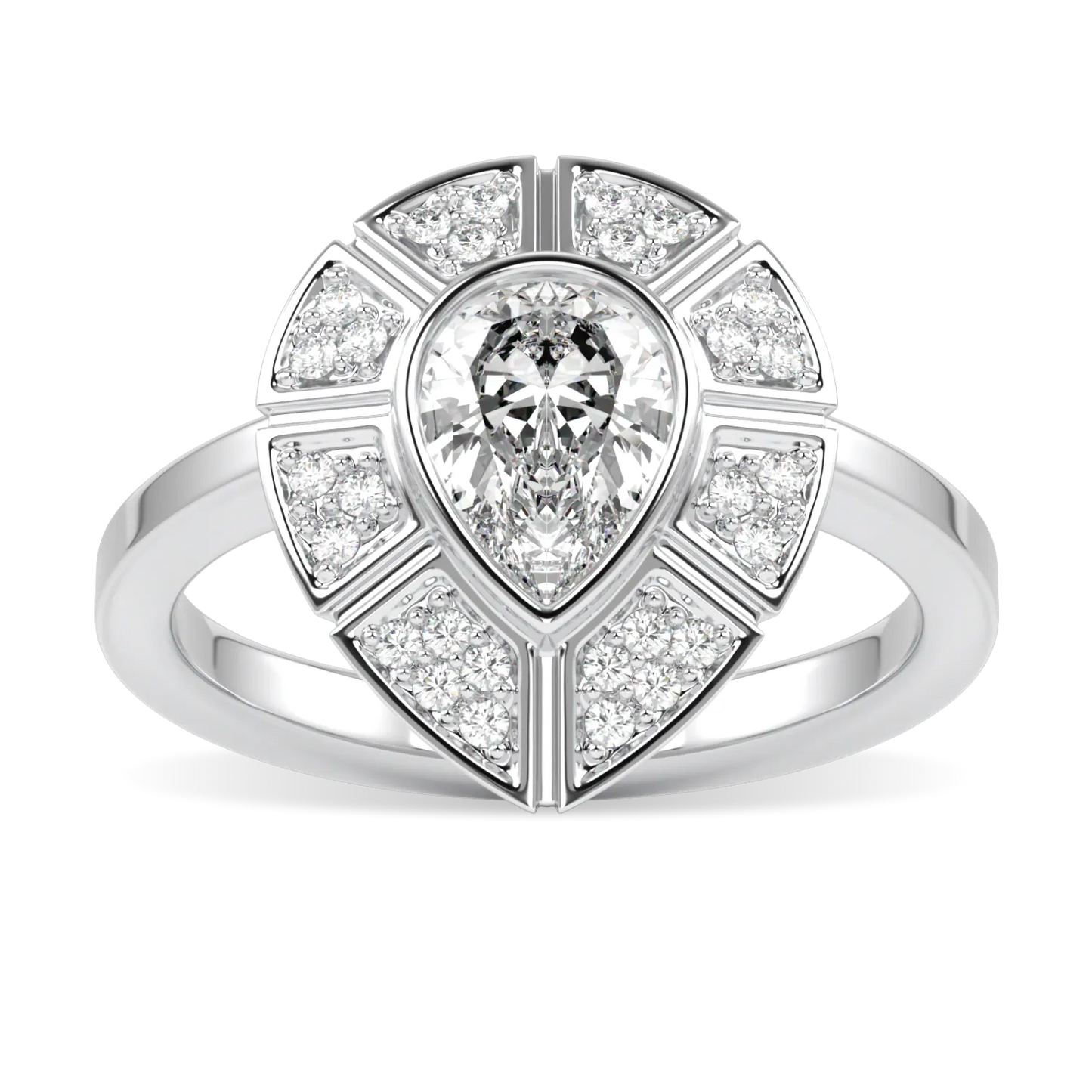 18ct White Gold Oval Diamond halo Diamond ring from Blacklock's Cipher collection — side view