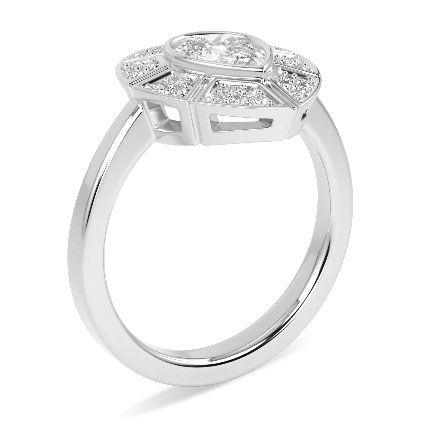 Cipher collection oval halo diamond ring set in 18ct White Gold, Blacklock Jewellery — detail view