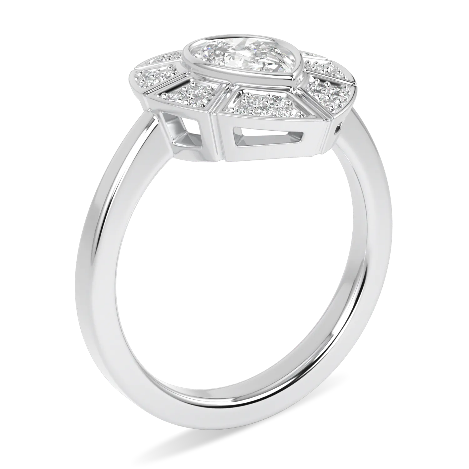 Cipher collection oval halo diamond ring set in 18ct White Gold, Blacklock Jewellery — detail view