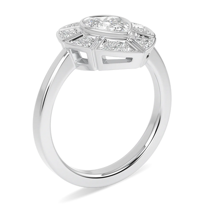 Cipher collection oval halo diamond ring set in 18ct White Gold, Blacklock Jewellery — detail view