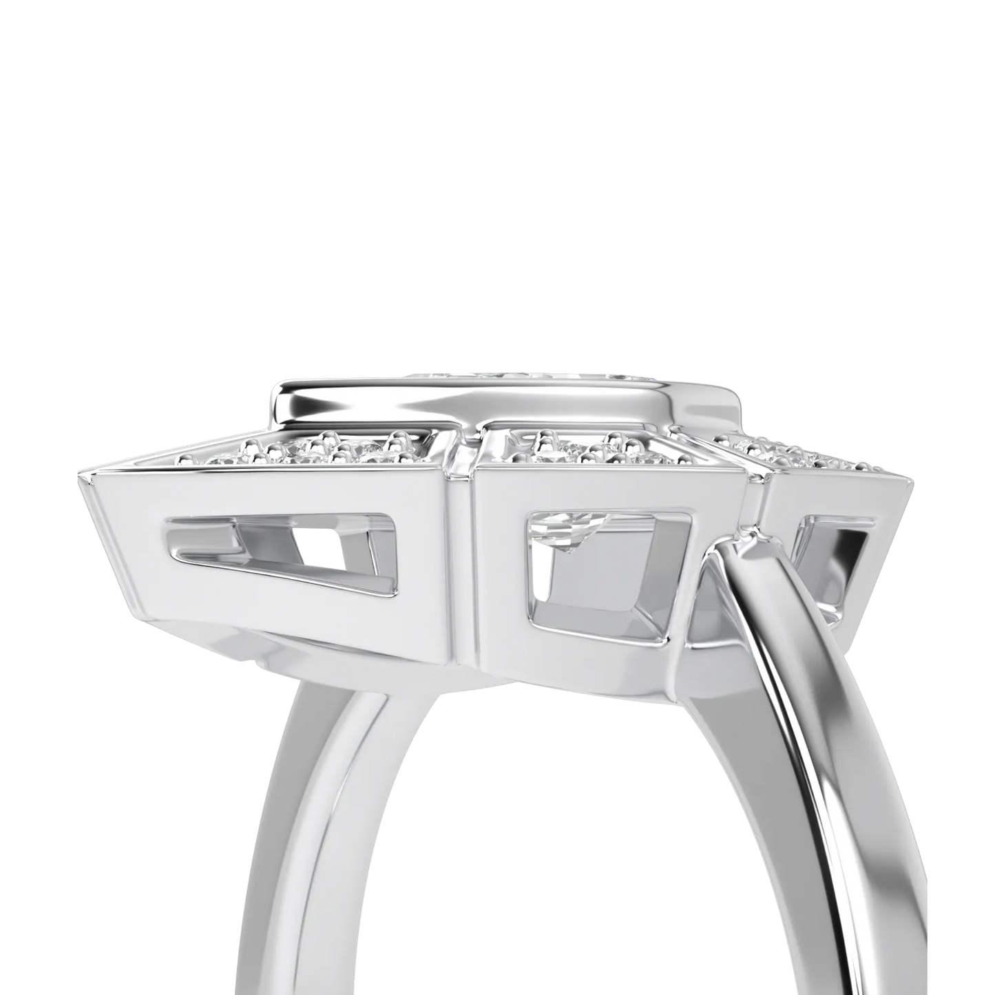 Handcrafted 18ct White Gold halo diamond ring by Blacklock, Cipher collection — worn view