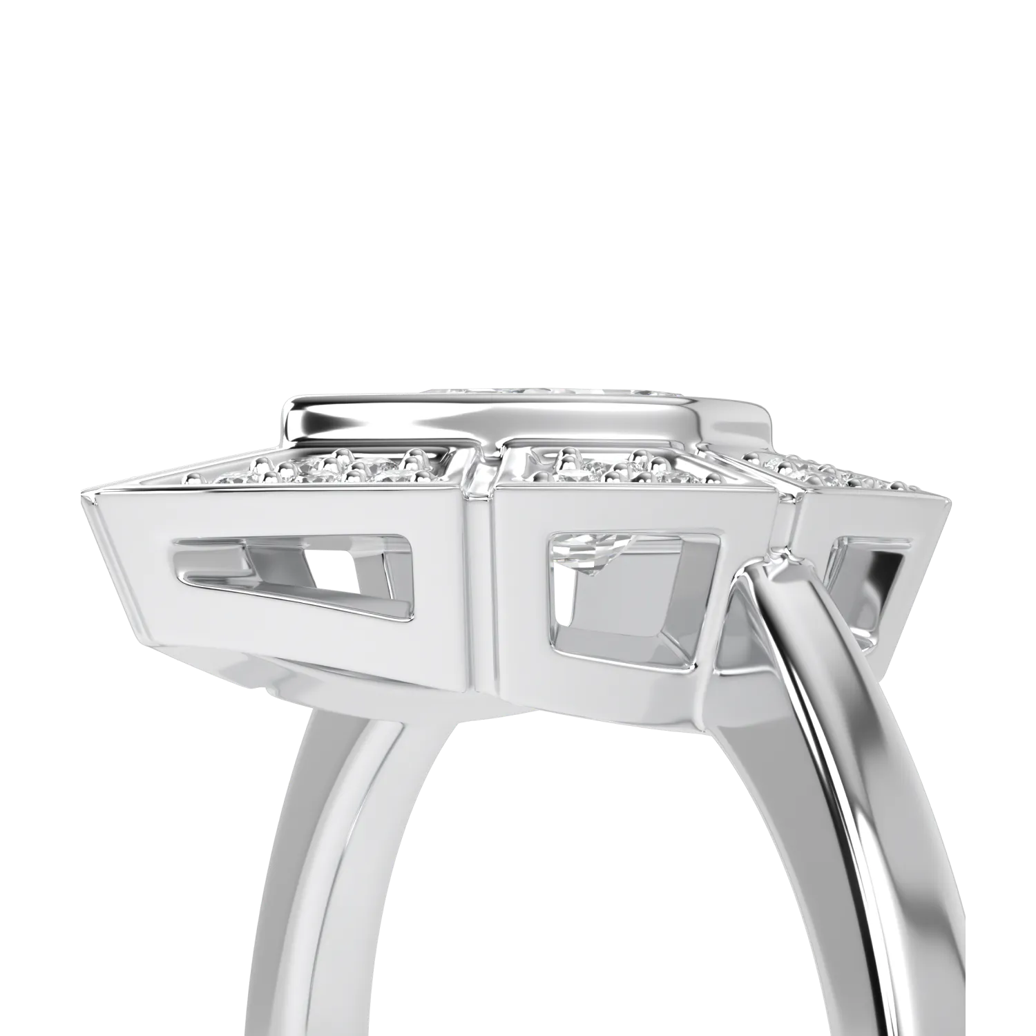Handcrafted 18ct White Gold halo diamond ring by Blacklock, Cipher collection — worn view