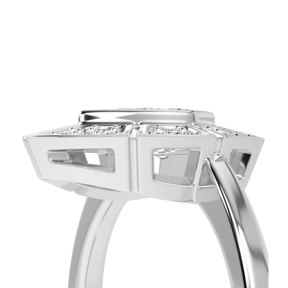 Handcrafted 18ct White Gold halo diamond ring by Blacklock, Cipher collection — worn view