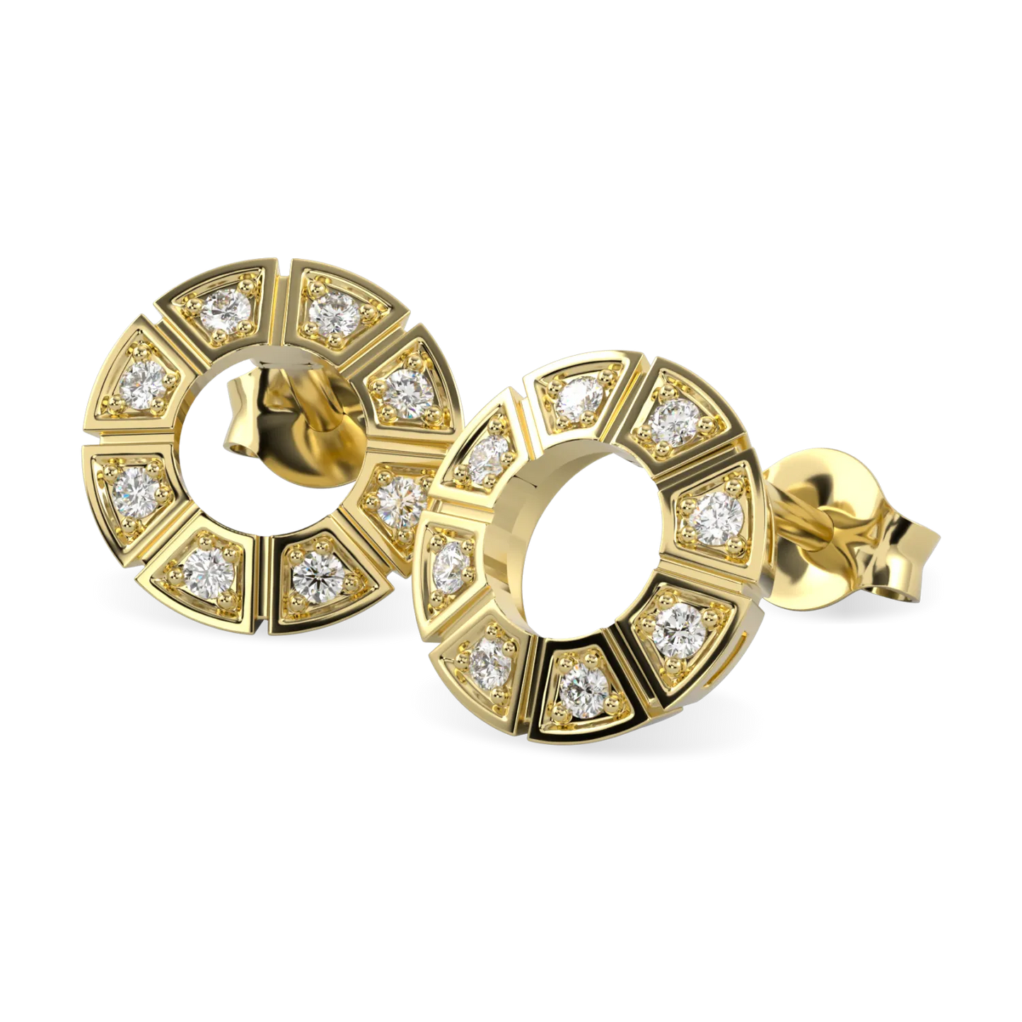 18ct Yellow Gold Diamond Geometric Empty Halo Earrings by Blacklock Jewellery, Cipher collection