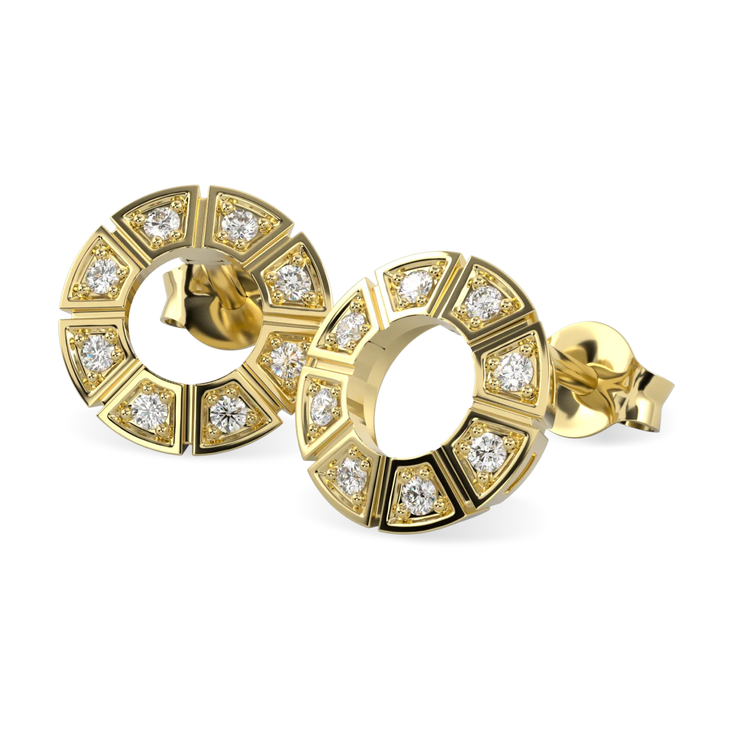 18ct Yellow Gold Diamond Geometric Empty Halo Earrings by Blacklock Jewellery, Cipher collection