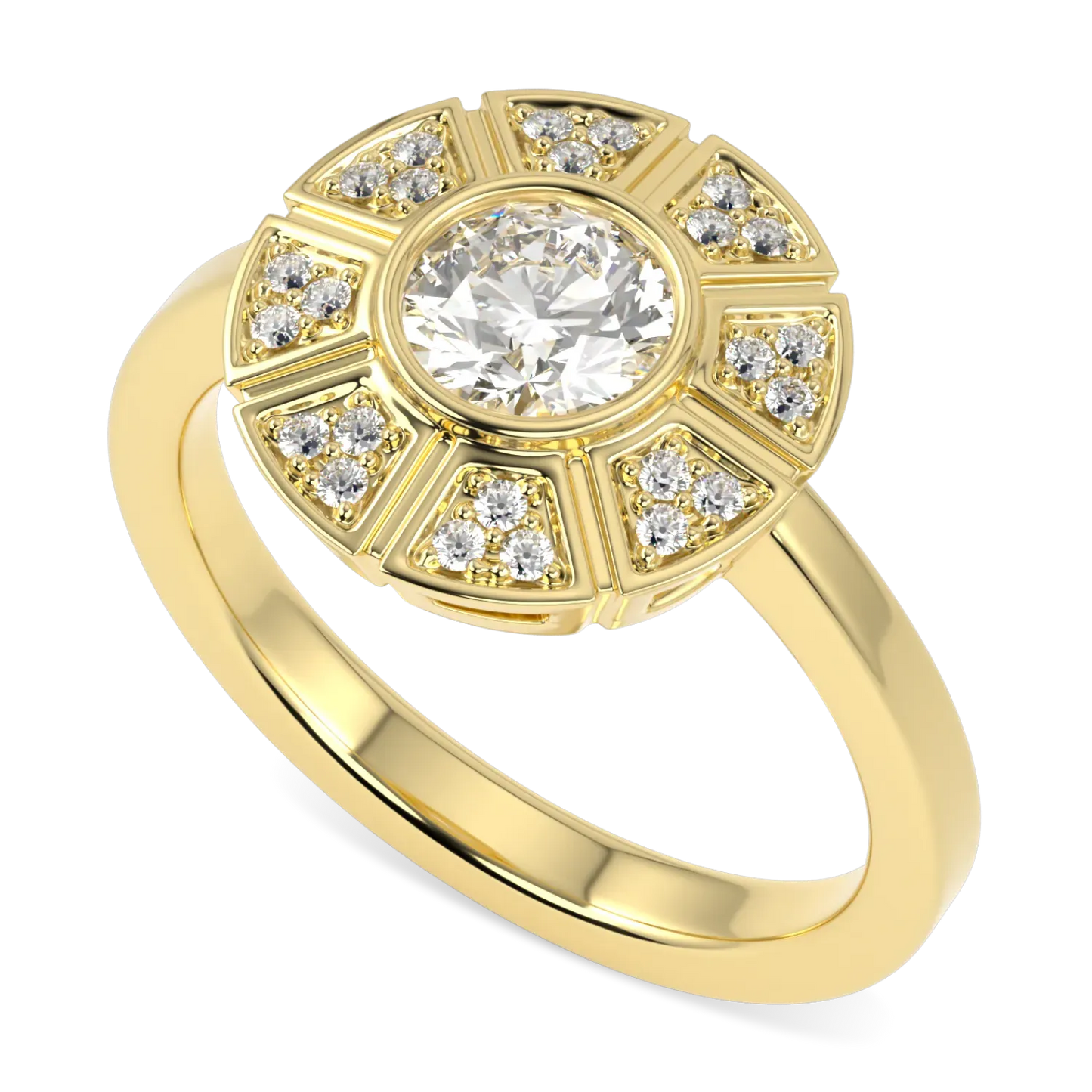 Handcrafted 18ct Yellow Gold diamond halo ring by Blacklock, Cipher collection