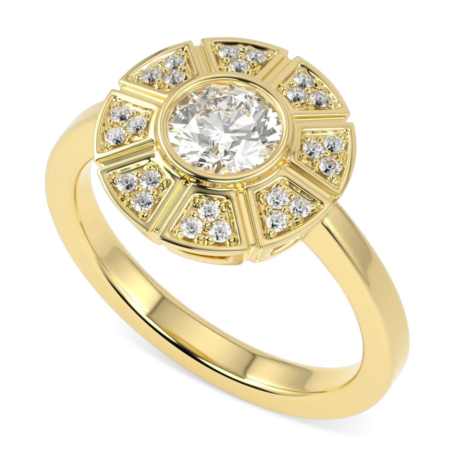 Handcrafted 18ct Yellow Gold diamond halo ring by Blacklock, Cipher collection