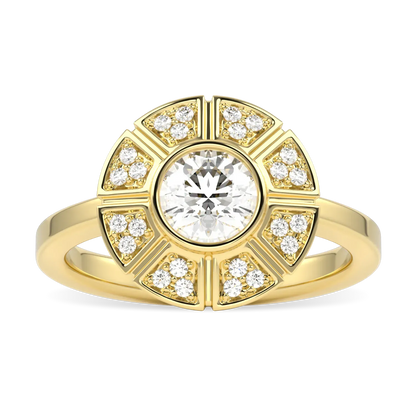 18ct Yellow Gold Diamond Geometric Halo Ring by Blacklock Jewellery, Cipher collection — top view