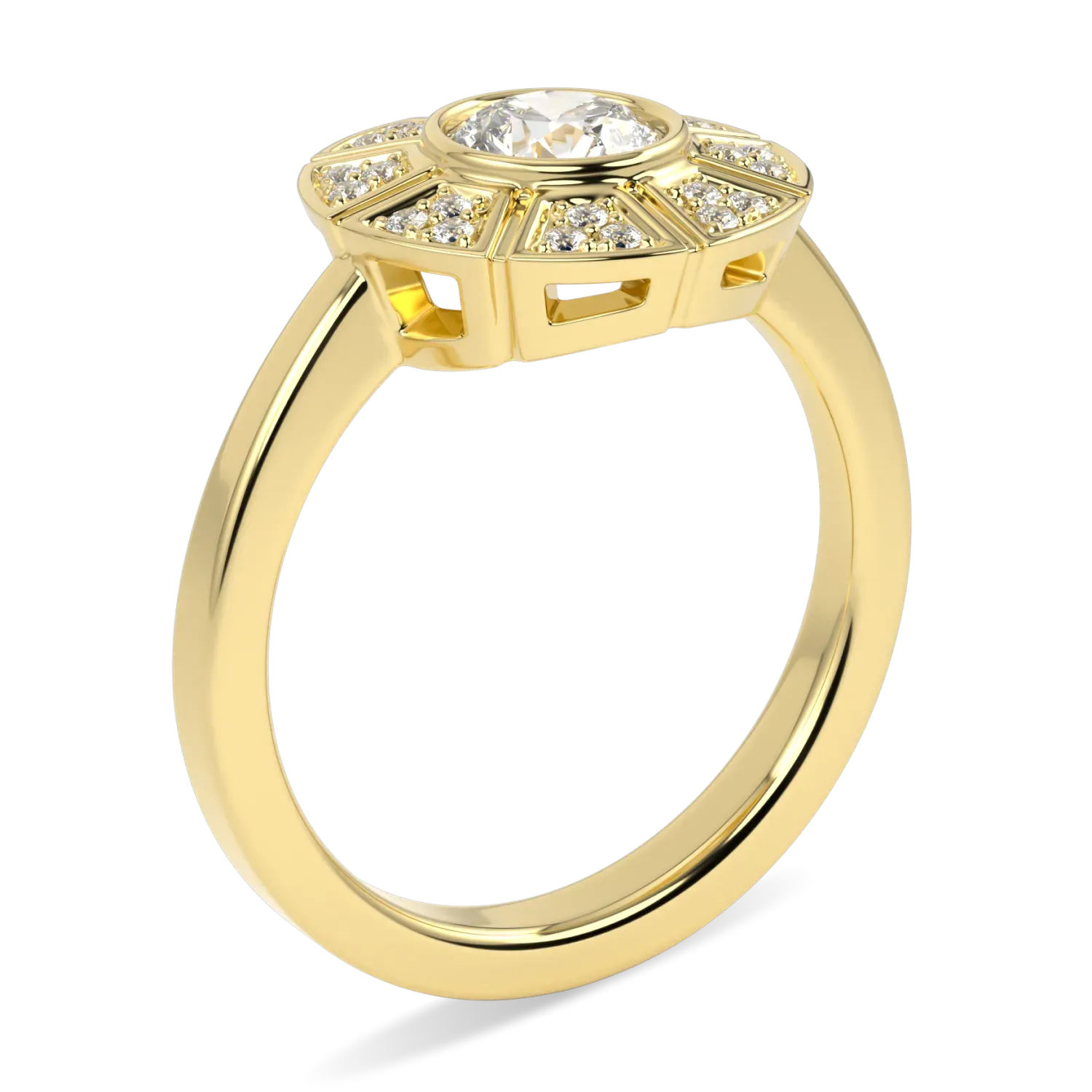 Blacklock Cipher diamond halo ring in 18ct Yellow Gold — detail view