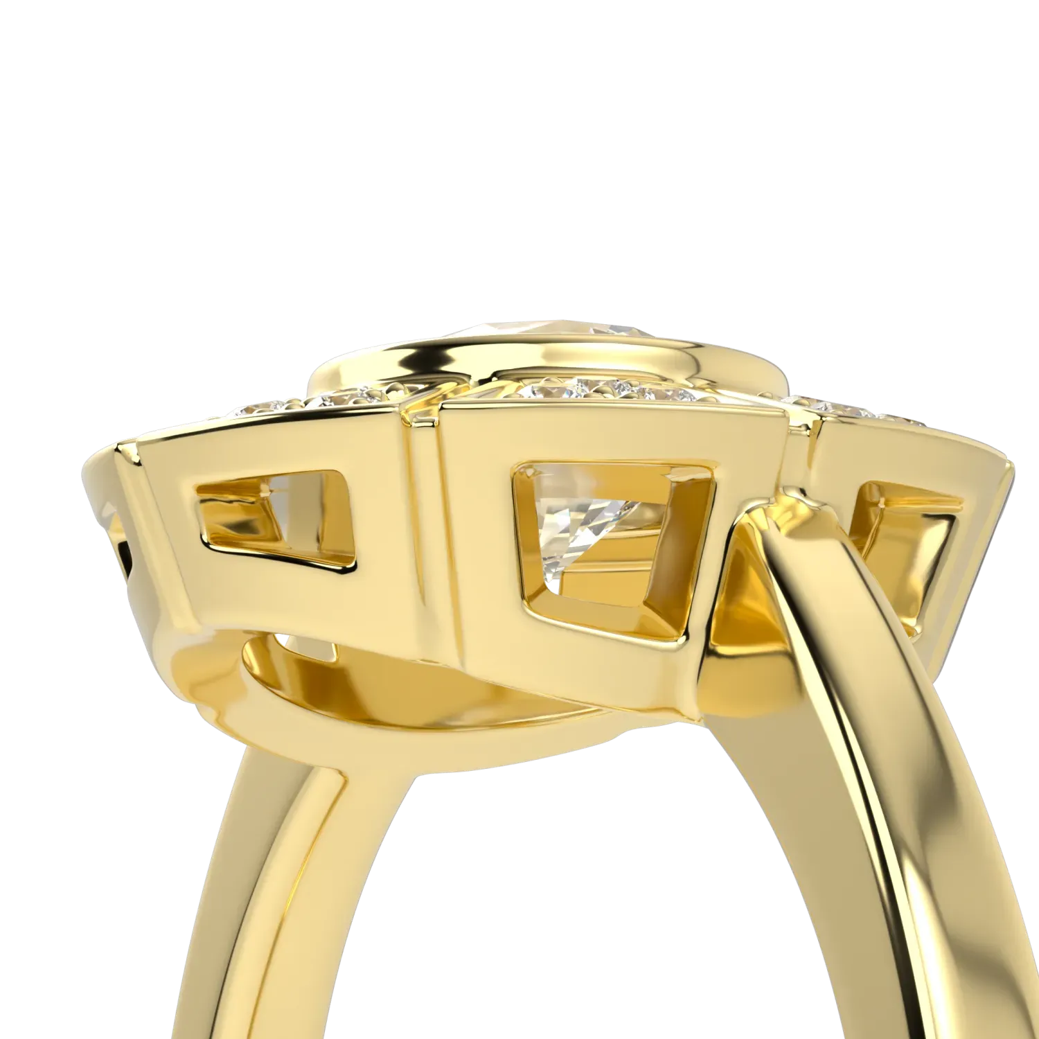 18ct Yellow Gold Diamond halo ring from Blacklock's Cipher collection — worn view