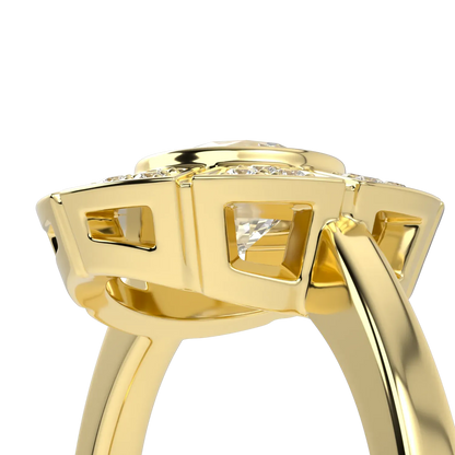 18ct Yellow Gold Diamond halo ring from Blacklock's Cipher collection — worn view