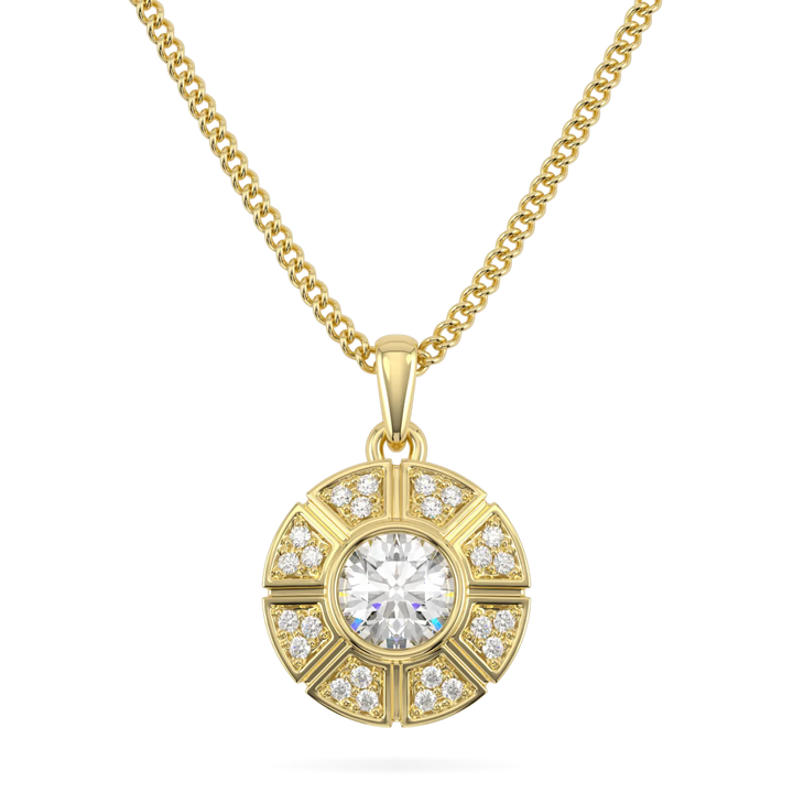 Cipher Yellow Gold Diamond Geometric Halo Solitaire Pendant