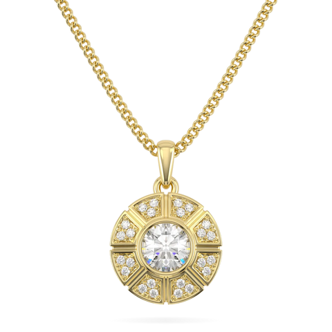 Cipher Yellow Gold Diamond Geometric Halo Solitaire Pendant