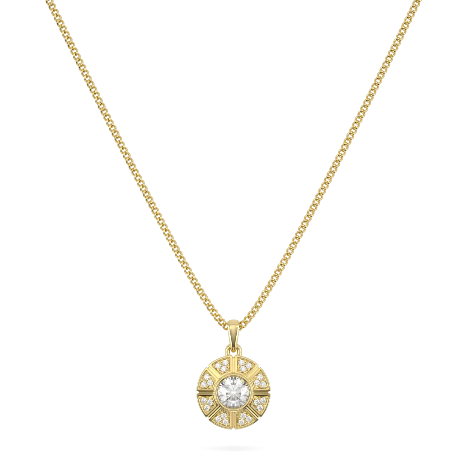 Handcrafted 18ct Yellow Gold pendant with Diamond by Blacklock, Cipher collection — front on view