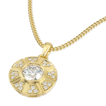 18ct Yellow Gold Diamond Geometric Halo Solitaire Pendant by Blacklock Jewellery, Cipher collection — detail view