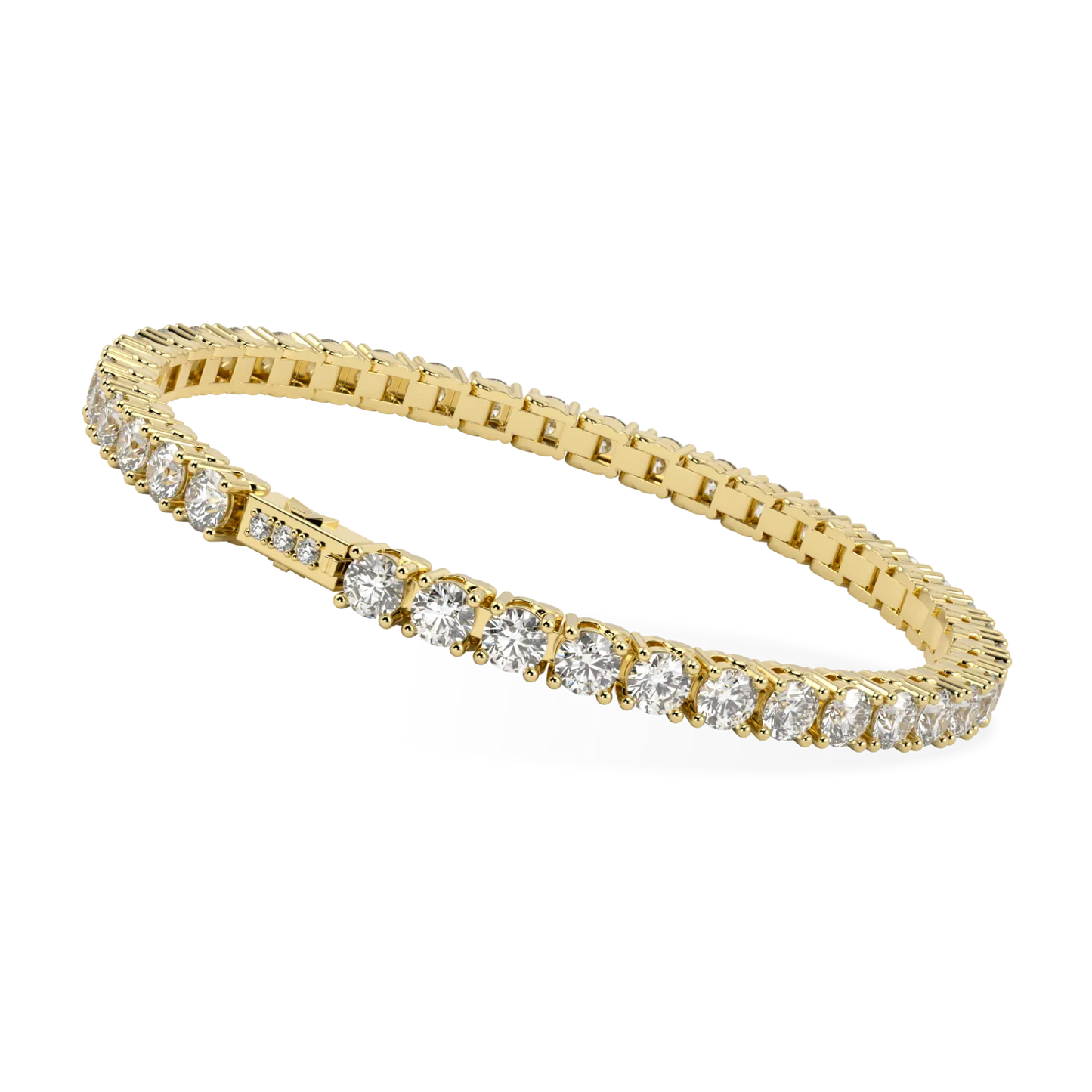 Handcrafted Yellow Gold 10.25cts diamond tennis bracelet by Blacklock, Classic collection — alternate angle view