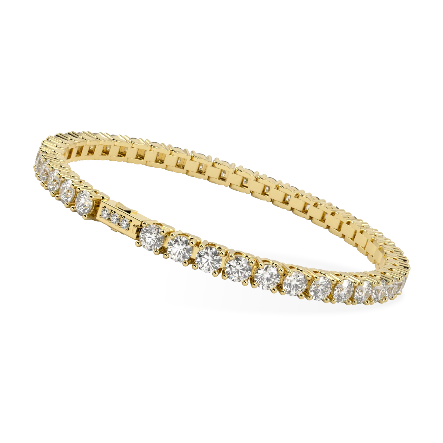 Handcrafted Yellow Gold 10.25cts diamond tennis bracelet by Blacklock, Classic collection — alternate angle view