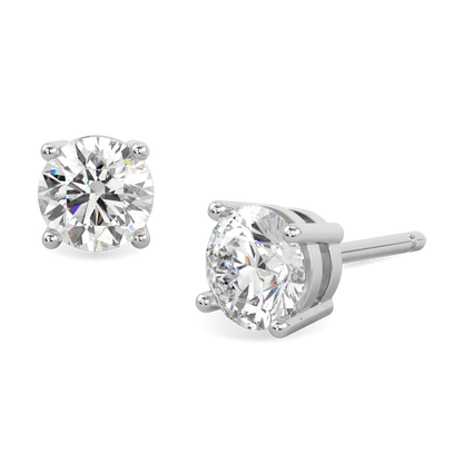 Handcrafted Platinum 1.40cts diamond stud earrings by Blacklock, Classic collection — worn view