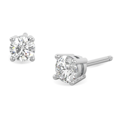 Classic collection 0.80cts diamond stud earrings featuring in Platinum, Blacklock Jewellery — worn view